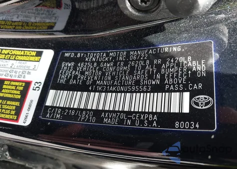 2022 Toyota Camry Xse Hybrid z USA, uszkodzony, nr VIN 4T1K31AK0NU595563